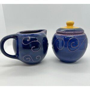 Tabletops Unlimited Fusina hand painted sugar bowl and creamer set ceramic